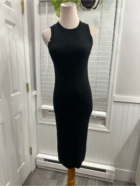 Banana Republic Black Ribbed Midi Dress